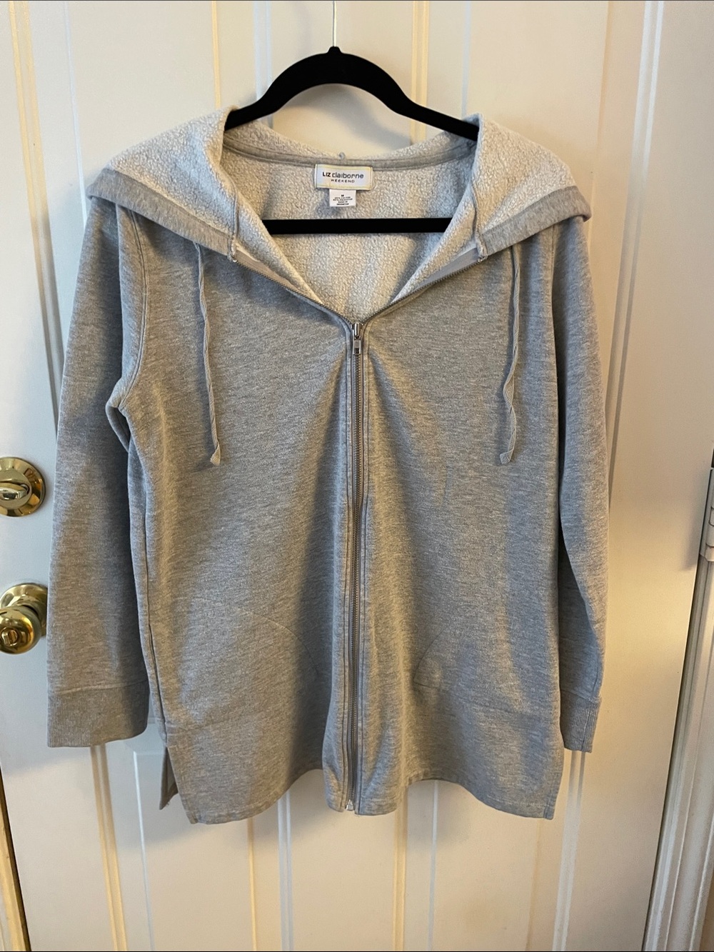 Liz Claiborne Light Gray Lined Zip Hoodie Size M Fall Activewear